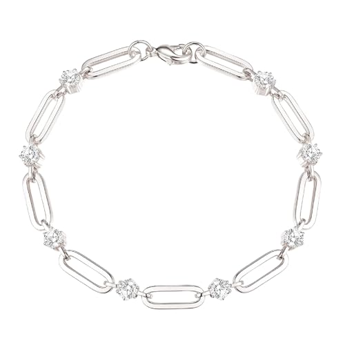 shinelab Paperclip Bracelet for Women Couple Bracelets with CZ Chain Strand Jewelry Gift for Girls_7.5inches