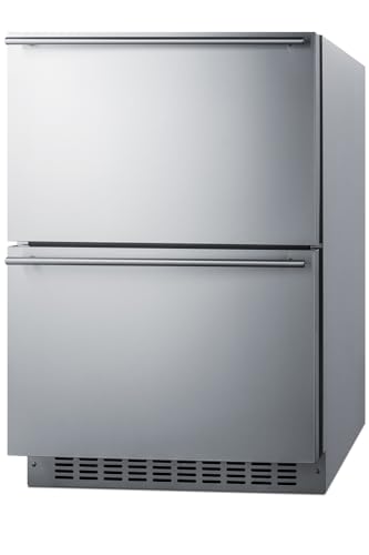 Summit SPRF34D7 Commercially Approved 24" 2-Drawer Refrigerator-Freezer, Stainless Steel, Digital Thermostat, Frost-free Operation, Professional Handles, 34"H x 23.63"W x 23.75"D- (Panel Not Included)