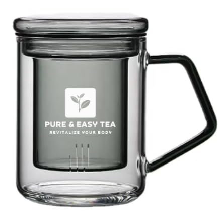 Pure And Easy Tea, Glass Tea Infuser Mug with Lid, Modern Borosilicate Glass Tea Filter Steeping Cup, Plastic-Free for the Purest Brew, Best Tea Gift for Loose Leaf Tea Lovers, 400 mL/13.5 oz