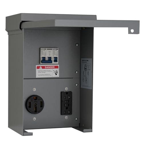 Rstrvbr RV Outlet Box, 20/50Amp, 2 Circuits, Single Phase, Alloy Steel, G20 50A001, Plugs, Inlets & Receptacles