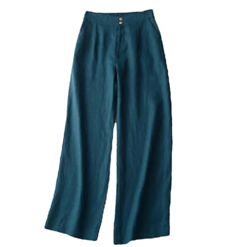 Women's Summer Linen High Waist Solid Color Wide Leg Pants Korean Style Loose Casual Straight Pants
