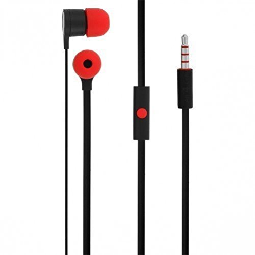 Stereo 3.5mm Flat Wired Headset Dual Earbuds Black for HTC Desire 510 610 612 626 626S Eye - LG Optimus F6, F7, F60, F3Q, Tribute 2, G Flex 2 - BlackBerry Z10, Z30, Q10, Q5 Bold 9900 9930