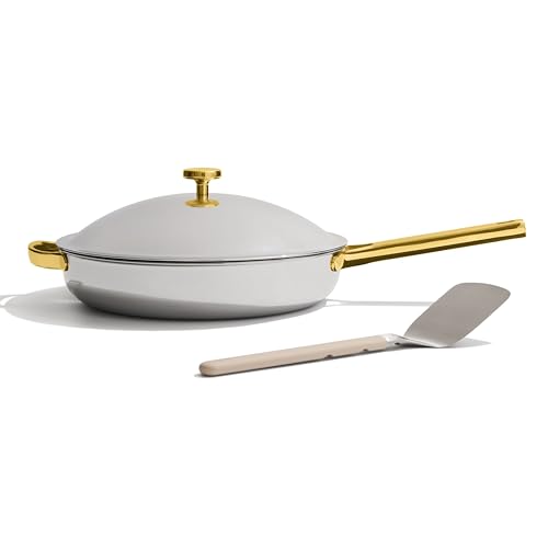 Our Place Titanium Always Pan Pro - 10.6” (2.8 Qt) No-Coating Nonstick Skillet | Tri-Ply Titanium & Stainless Steel | Safe for Oven, Induction & All Cooktops up to 750°F | Includes Spatula | Gold