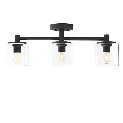 Pathson 3-Light Semi Flush Mount Ceiling Light, Industrial Pendant Lighting Fixture with Glass Shade, Ceiling Chandelier Lamp for Hallway Loft Kitchen Bar