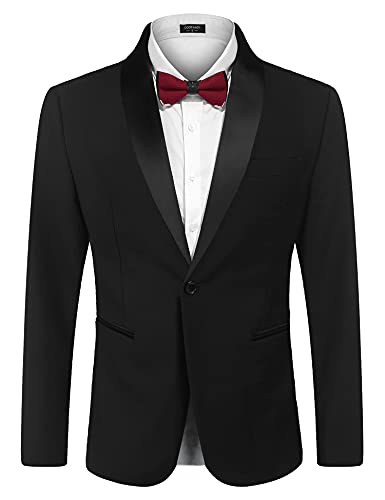 COOFANDY Men's Tuxedo Jacket Wedding Blazer One Button Dress Suit for Dinner Prom Party Black