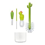 Boon Cacti Bottle Cleaning Brush Set - Includes Bottle Brush, Nipple Brush, Detail Brush, and Straw Brush - Baby Bottle Brush Set for Bottle Drying Rack - Baby Essentials - 4 Count