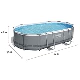 Bestway Power Steel 16' x 10' x 42" Rectangular Metal Frame Above Ground Swimming Pool Set with 1000 GPH Filter Pump, Ladder, and Pool Cover