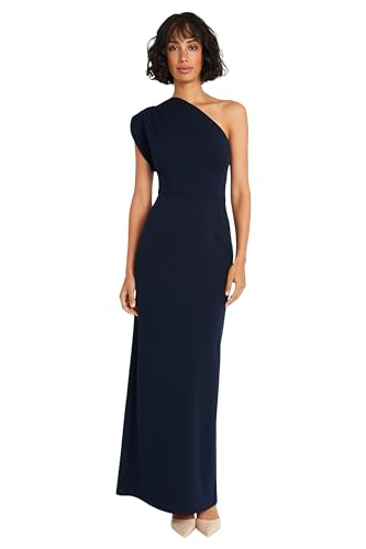 Maggy London Elegant one Shoulder Long Black Tie Maxi Evening Formal Dresses for Women, Navy Blazer