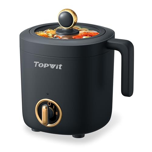 TOPWIT Hot Pot Electric Pot for Cooking, Ramen Cooker 1.2L, Non-Stick Portable Noodles Cooker for Pasta, Soup, Steak, Oatmeal, College Dorm Room Essentials, Shabu Shabu Pot with Power Adjustment, Grey
