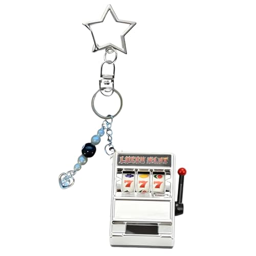 Mini Slot Machine Bag Charm Keychain with Lucky 8 Ball Charm and spinning Wheel, 90's Nostalgia Y2K Aesthetic, Choice of clasp (Star Shaped Lobster Clasp, Silver)