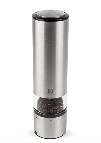 Peugeot - Elis Sense u'Select Electric Pepper Mill - Adjustable Grinder, Battery Powered - Blue LED Light, Stainless Steel, 8-inches