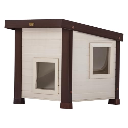 New Age Pet® ECOFLEX® Albany Outdoor Feral Cat House for Multiple Cats with Quick & Easy Assembly, 2 Vinyl Door Flaps Included, Moisture and Odor Resistant