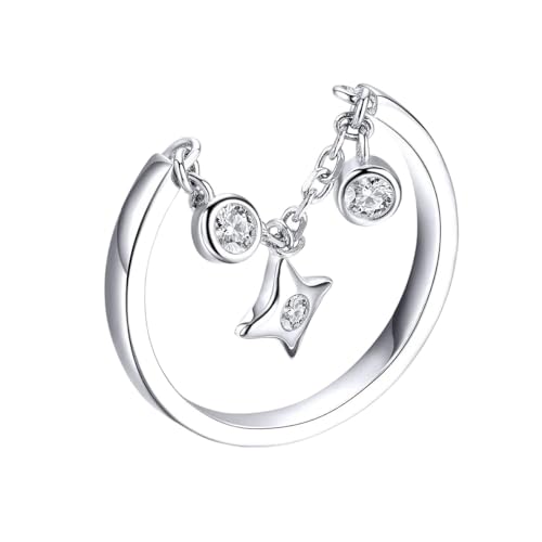 OMAIEWRIKAO New 2026 Silver Rings 925 Stelring Chain Ring For Women Clear Cz Star Ajudtable Female Jewelry Wedding Gifts Decoration Luxury With You Accessories Trendy Best Gift