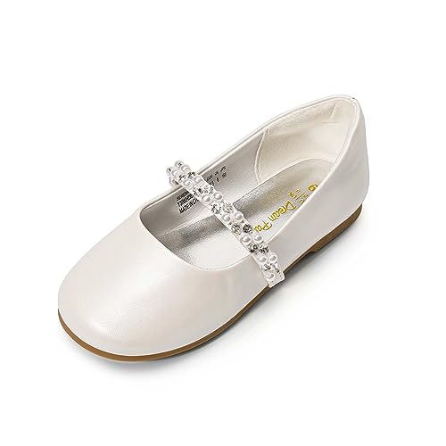 DREAM PAIRS Girls Dress Shoes - Mary Jane Casual Slip On Ballerina Flat, Ivory-t - 8 Toddler (Serena-100-inf)