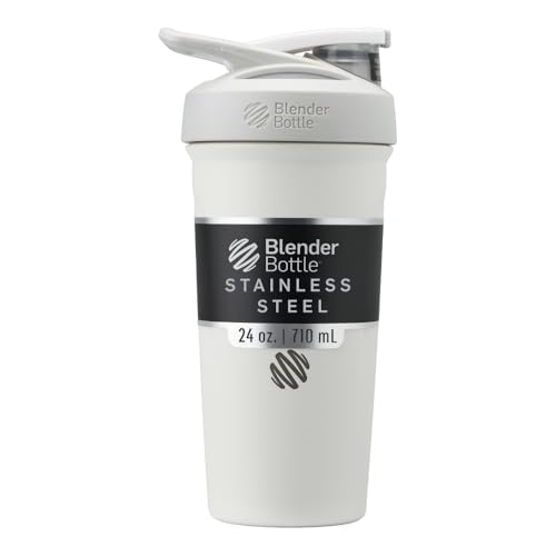 BlenderBottle Sport Insulated Stainless Steel Shaker Bottle with Wire Whisk, 24-Ounce, White – Protein Shakes & Hydration for Athletes & Fitness Enthusiasts, Easy Mixing, Keeps Drinks Cold, Lockable Lid