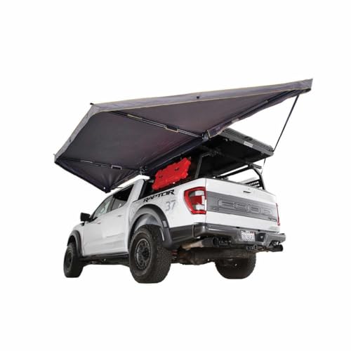 Overland Vehicle Systems HD Nomadic 180 LTE Awning - Dark Grey Body with 1000G PVC Black Travel Cover - Universal Vehicle Fitment - Brackets and Hardware Included