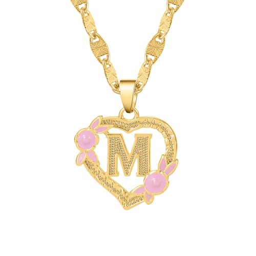 Dascus Heart Initial Necklace For Women Gold Heart Initial Letter Chain A-Z Letters Necklaces Jewelry For Women Girl Christmas Gifts (Gold-M)