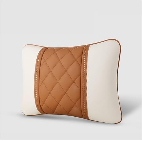 Leather Car Seat Pillow Compatible with Benz Maybach S-Class Car Lumbar Support Car Lumbar Pillow Car Cushion Pillows(Beige Brown)