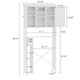 EasyCom Over The Toilet Storage Cabinet with Metal Frame and 7 Storage Shelves, Bathroom Organizer with Adjustable Shelves, Paper Holder and Racks, Farmhouse Storage Cabinet for Laundry, White