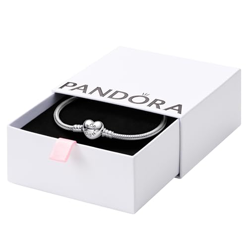 Pandora Moments Heart Clasp Snake Chain Bracelet - Compatible Moments Charms - Gift for Her - Sterling Silver Shine - With Gift Box - 7.9"