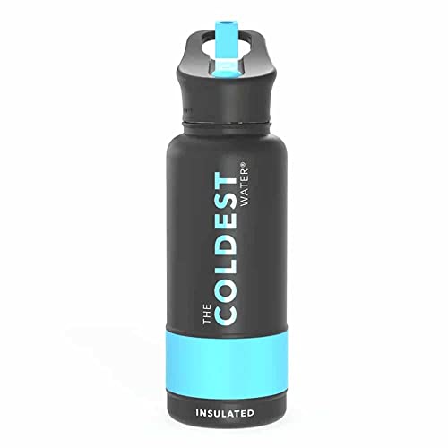 Coldest Sports Water Bottle with Straw Lid Vacuum Insulated Stainless Steel Metal Thermos Bottles Reusable Leak Proof Flask for Sports Gym (Matte Black, 32 oz)