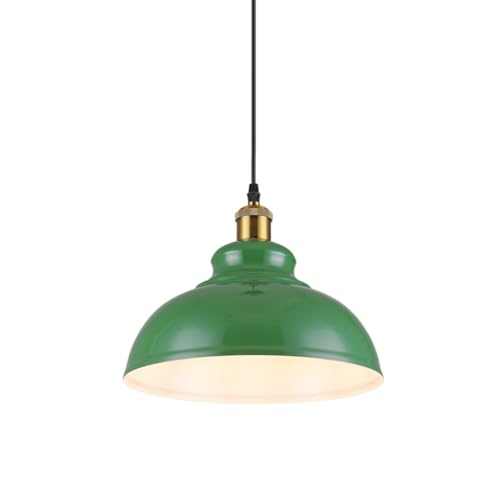 Green Metal Iron Industrial Pendant Lamp, Vintage Retro Ceiling Light Fixture, Single American Farmhouse Chandelier, Hanging Lamp for Kitchen Island Dining Room Table Bar Counter Laundry Room (11.8in)