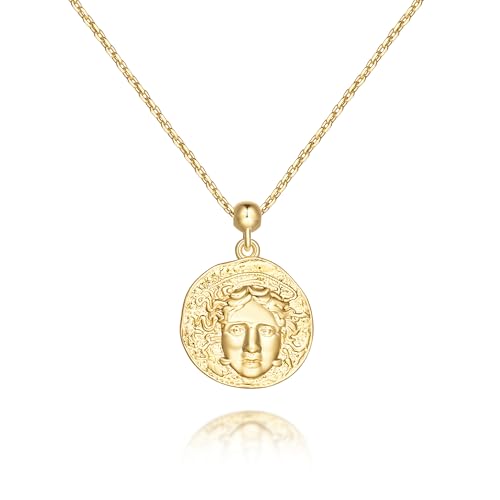 SAMLIUJIU Gold Pendant Necklace 14K Gold Necklaces for Women Medusa Necklace Myth-Inspired Irregular Disc Coin Pendant Necklaces for Women