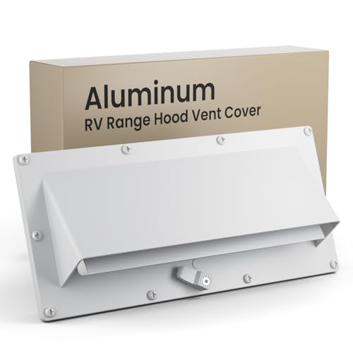 Safoner Aluminum RV Stove Vent Hood Cover for Adjustable Range Exhaust Depth, Includes Butyl Tape, Exterior Kitchen Replacement Camper Accessories for Travel Trailers and Motorhomes- White