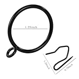 Curtain Drapery Hanging 1.25inch-Internal Diameter - Curtain Rings with Hooks Eyelet for Window Door Curtain Black Zocang