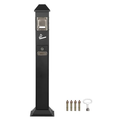 lukar Commercial Butt Receptacles Metal Butt Container Heavy Duty Ash Disposal Outdoor Vertical Trash Can for Patios Gardens Hotels Pubs Offices(Black)