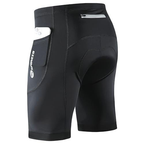 Cyclists Shorts for Men Cushioned Cycling Tights Road Ride Compression Pants with Reflective Multi Pockets US M Black