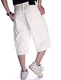 Kinghua White Jean Shorts Men Casual Loose Fit Hip Hop Skateboard Baggy Denim Shorts (White 108-1, 34)