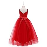 Glamulice Classic Red Flower Girl Dresses Bridesmaid Long A Line Wedding Pageant Dress Tulle Spaghetti Strap Party Gown Elegant Fancy Holiday Formal Princess Dance Christmas Ball Gown Bright Red 10