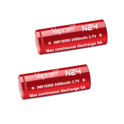 N24 18500 3.7V 2400mah 5A Flat top Rechargeable Batteries (Pack of 2)