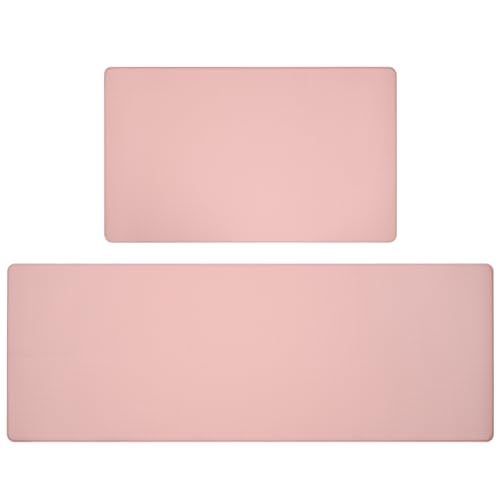 Lyeasw Pink Kitchen Mats 2 Pcs, Non-Slip Kitchen Rug Waterproof PVC Mat Set, Pink Kitchen Accessories Cushioned Anti Fatigue Kitchen Mats for Floor, Sink, 17"x47"+17"x29"