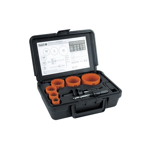 Klein Tools 31902 Bi-Metal Hole Saw Kit with Arbor Bits for Cutting Steel, Drywall, Ceiling Tile, Wood, Plastic, 8-Piece