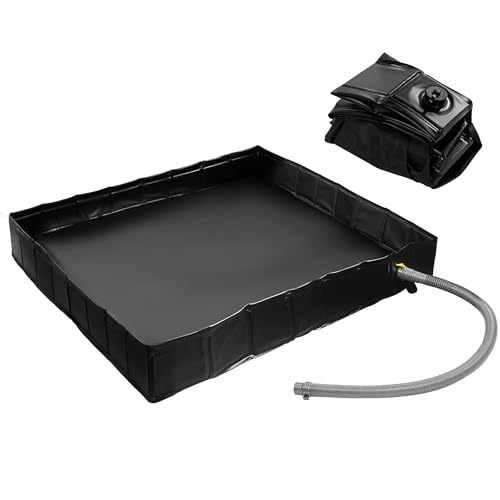 Camping Shower Base, Portable Shower Pan for Outdoor, Beach, Caravan - 39" x 39" x 5" Black Shower Mat with Water Outlet Pipe