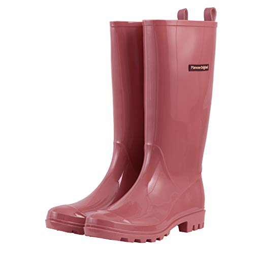 planone Tall rain Boots for Women size 8.5 Hawthorn red and Waterproof Garden Shoes，Anti-Slipping Rainboots for Ladies with Comfortable Insoles，Stylish Light rain Shoes and Outdoor Work Shoes