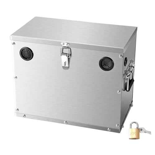 VEVOR Battery Box, Group 24-31 Trolling Motor Battery Box, Marine Batteries Case with Lock, Handles and Rubber-Grommet Cable Holes, Stainless Steel Shell, Suitable for Cars, Boats & Trolling Motors