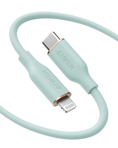 Anker USB C to Lightning Cable, MFi Certified Powerline III Flow Silicone Charging Cable for iPhone 13 13 Pro (Mint Green, 6ft)