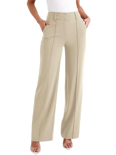 NIMIN Trousers Pants for Women Wide Leg Dressy Work Pants High Waisted Business Casual Outfits 2025 Summer Fashion Office Formal Slacks with Pockets Apricot