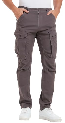 Plaid&Plain Men's Cargo Work Pants with Pockets Slim Fit C804 Grey 29WX32L