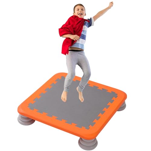 Generic Mini Trampoline for Kids, 25 Inch Indoor Trampoline for Toddler, Square Bounce Trampoline w/Non-Slip Base, Autism Kids Sensory Integration Training Equipmen for Boys Girls 3-12 Ages,Orange a