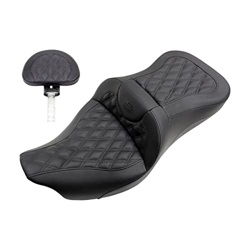Saddlemen 0801-1187 808-07B-182BR Lattice Stitch Roadsofa Seat W/Backrest 08+ TOURING MODELS, BLACK LATTICE STITCHED