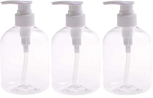3PCS 500ml Refillable Hand Sanitizer Soap Pump Bottles - PET Plastic Emulsion Dispenser for Cosmetic Shampoo, Lotions, Essential Oils, Conditioners, and Soaps - Transparent
