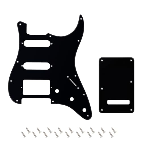Banworks 1Ply Strat HSS Pickguard 11-Hole SSH Pickguard Scratch Plate with Backplate 6-Hole Trem Tremolo Cover Set for USA/Mexican Fender Modern Style Standard Stratocaster ST JT/HB-09 Glossy Black