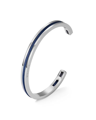 BTEYIVTA Handmade Minimalist Cuff Bracelet with Lucky Nautical Rope Inlaid Stainless Steel Cuff Unique and Stylish Bangle For Men And Women (Silver-Blue, S/M)