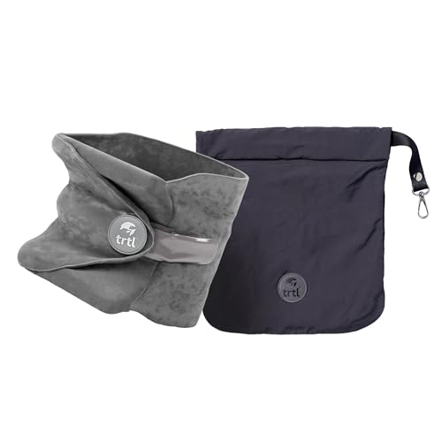 trtl Travel and Airplane Pillow - Real Sleeping Experience on Long Flights - Neck and Shoulder Support - Super-Soft, Lightweight, Easy-to-Carry, and Machine-Washable Flight Pillow - Grey