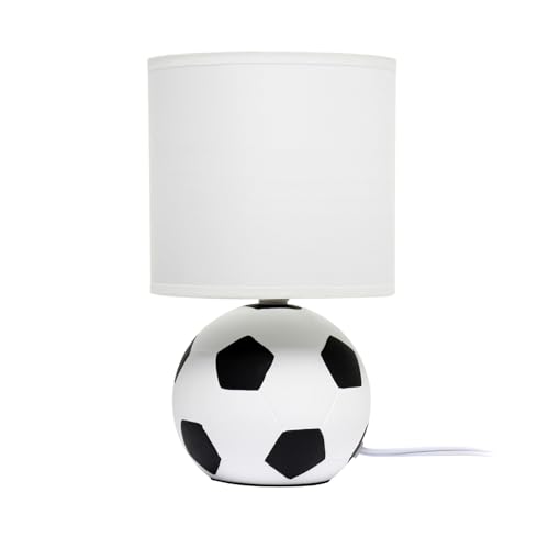 Simple Designs LT2121-SCR 10.7" SportsLite Mini Soccer Table Lamp for Kids Room, Mancave, White and Black