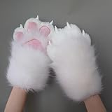 Comfy Furry Paws Faux Fur Plush Fursuit Paws, White Therian Paws Therian Stuff Therian Gear, Cute Cat Paw Gloves Therian Gloves with Claws, Furry Stuff Wolf Paws Gloves Fox Paws, Cosplay Furry Costume